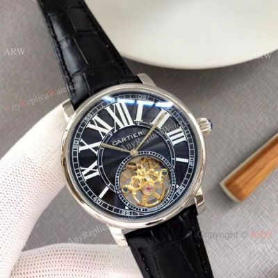 New Cartier Rotonde De Tourbillon Watches SS Black Dial